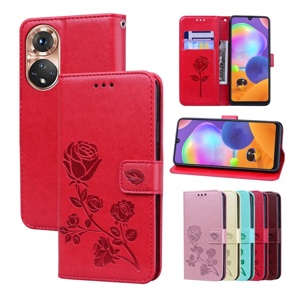 Rose Embossed Flip PU Leather Phone Case
