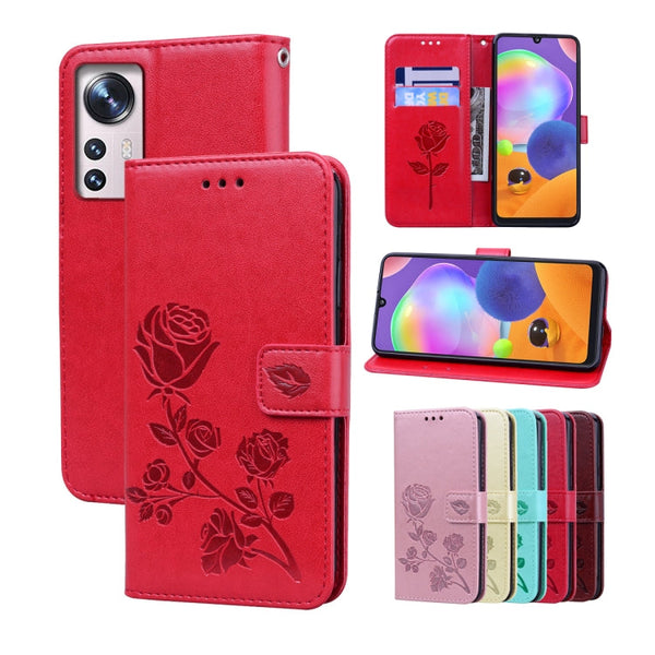 Rose Embossed Flip PU Leather Phone Case