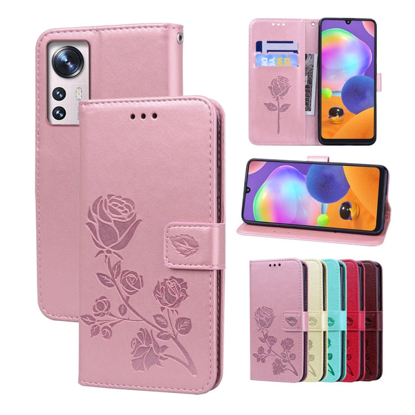 Rose Embossed Flip PU Leather Phone Case