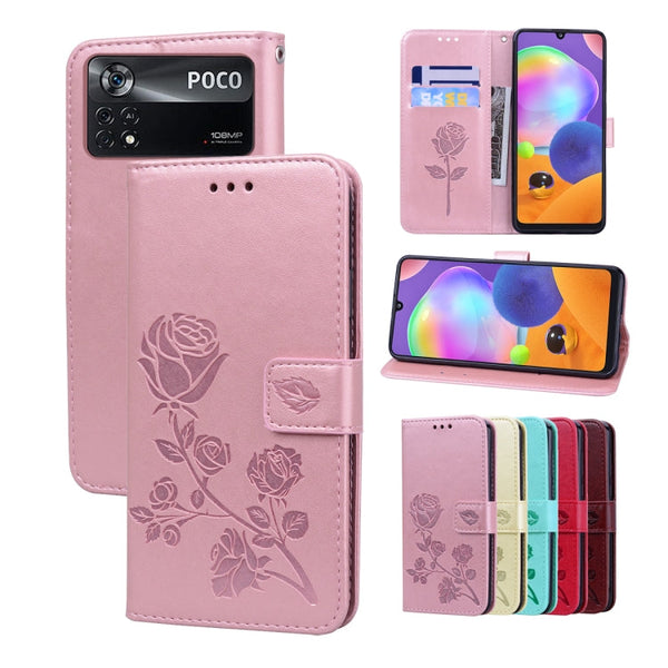 Rose Embossed Flip PU Leather Phone Case