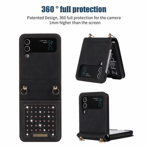 Three-fold RFID Leather Phone Case with Lanyard, For Samsung Galaxy Z Flip3 5G, For Samsung Galaxy Z Flip4, For Samsung Galaxy Note20 Ultra, For Samsung Galaxy S20