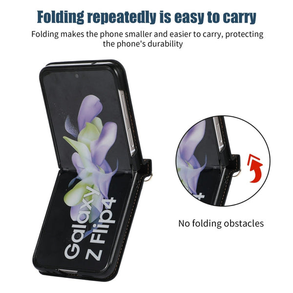 Three-fold RFID Leather Phone Case with Lanyard, For Samsung Galaxy Z Flip3 5G, For Samsung Galaxy Z Flip4, For Samsung Galaxy Note20 Ultra, For Samsung Galaxy S20