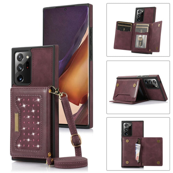 Three-fold RFID Leather Phone Case with Lanyard, For Samsung Galaxy Z Flip3 5G, For Samsung Galaxy Z Flip4, For Samsung Galaxy Note20 Ultra, For Samsung Galaxy S20