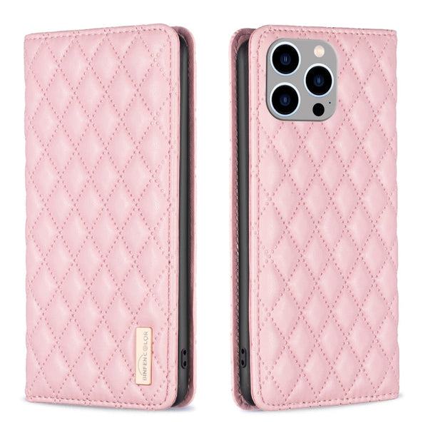 Diamond Lattice Magnetic Leather Flip Phone Case, For iPhone 14 Pro Max, For iPhone 14 Pro, For iPhone 14 Plus, For iPhone 14