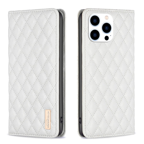 Diamond Lattice Magnetic Leather Flip Phone Case, For iPhone 14 Pro Max, For iPhone 14 Pro, For iPhone 14 Plus, For iPhone 14