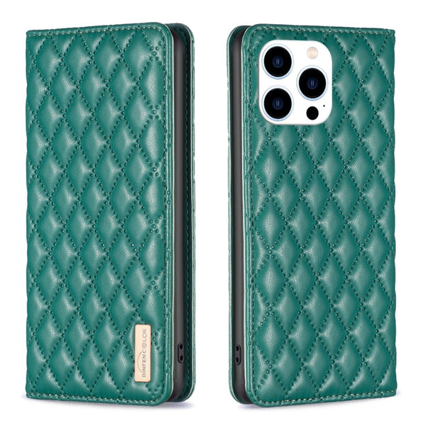 Diamond Lattice Magnetic Leather Flip Phone Case, For iPhone 14 Pro Max, For iPhone 14 Pro, For iPhone 14 Plus, For iPhone 14
