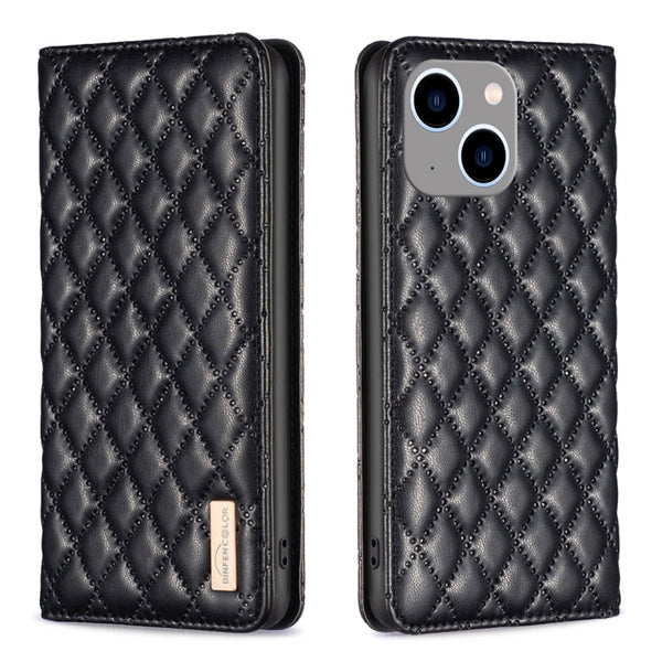 Diamond Lattice Magnetic Leather Flip Phone Case, For iPhone 14 Pro Max, For iPhone 14 Pro, For iPhone 14 Plus, For iPhone 14