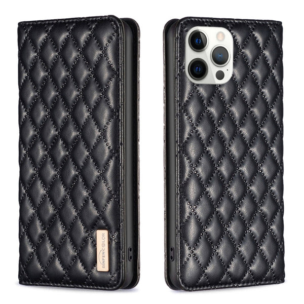 Diamond Lattice Magnetic Leather Flip Phone Case, For iPhone 13 Pro Max, For iPhone 13 Pro, For iPhone 13, For iPhone 12 Pro Max