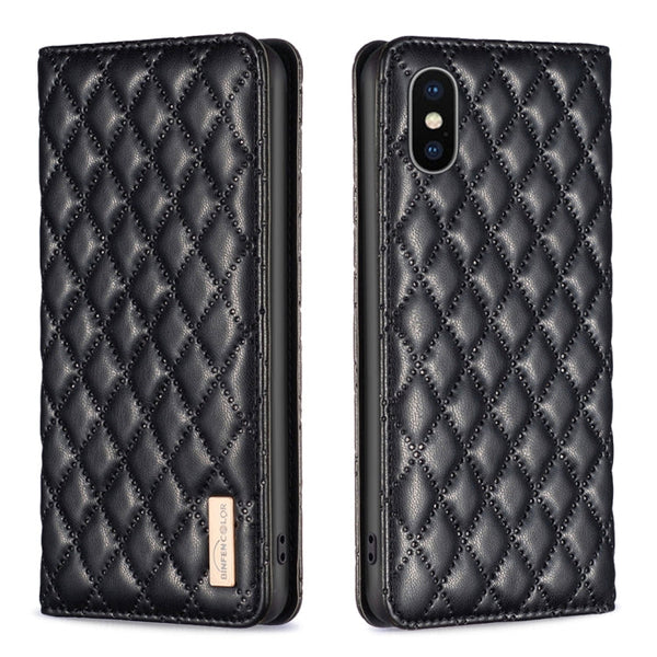 Diamond Lattice Magnetic Leather Flip Phone Case, For iPhone SE 2022 / SE 2020 / 8 / 7, For iPhone XS Max, For iPhone XS / X, For iPhone XR