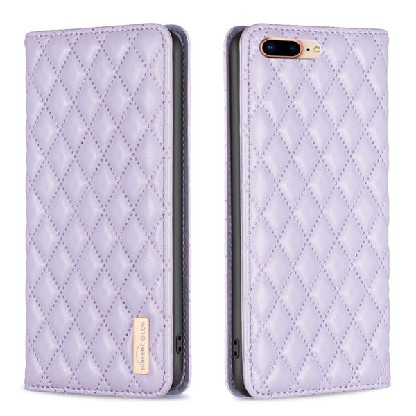 Diamond Lattice Magnetic Leather Flip Phone Case, For iPhone 8 Plus / 7 Plus