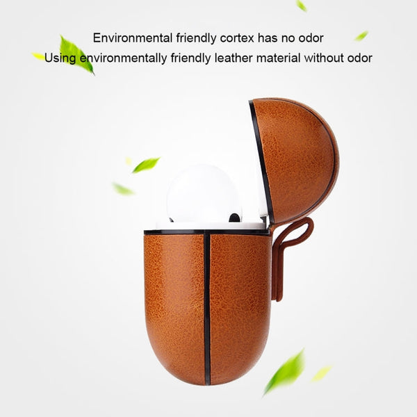 Anti-fall Crazy Horse Texture PU Leather Protective Case with Carabiner, For AirPods Pro, For AirPods 1 & 2