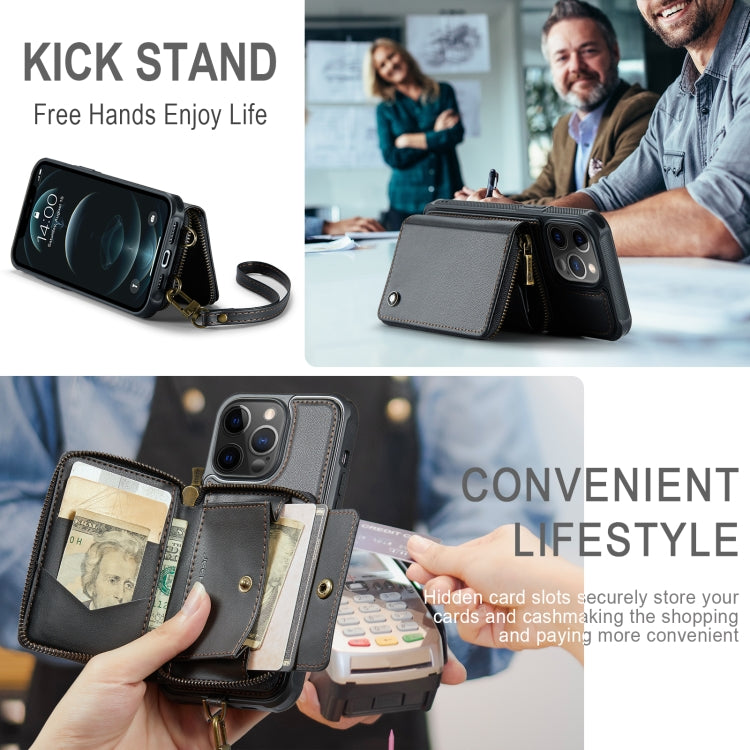 JEEHOOD C22 Series Zipper Wallet Leather Phone Case with Dual Lanyard