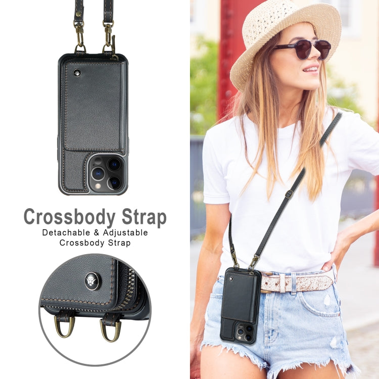 JEEHOOD C22 Series Zipper Wallet Leather Phone Case with Dual Lanyard