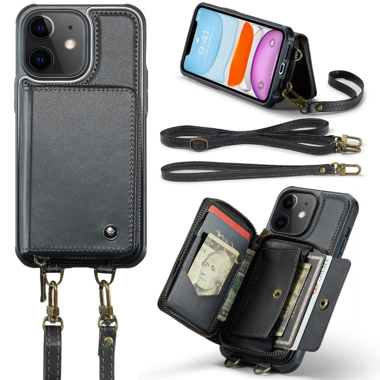 JEEHOOD C22 Series Zipper Wallet Leather Phone Case with Dual Lanyard