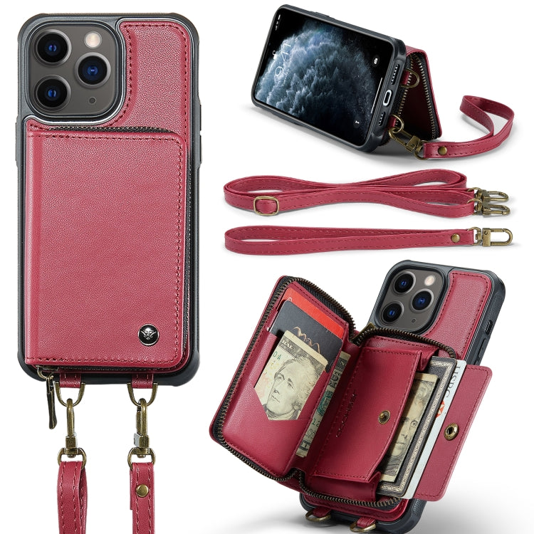 JEEHOOD C22 Series Zipper Wallet Leather Phone Case with Dual Lanyard