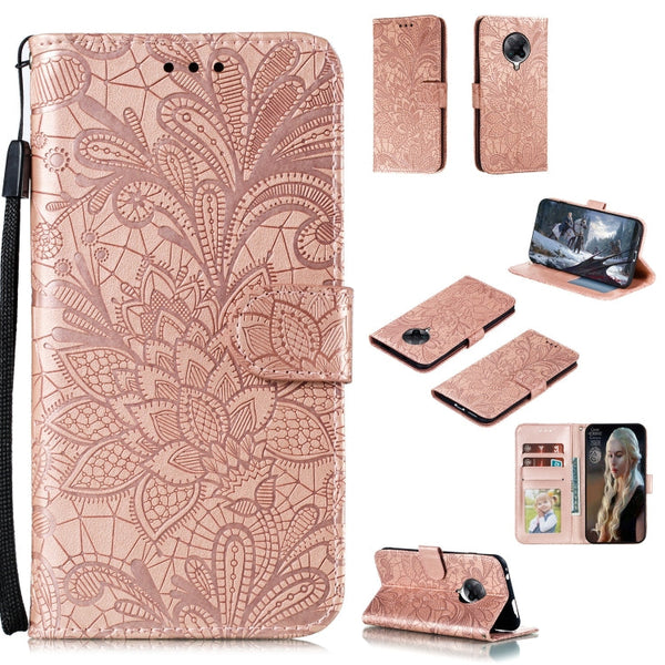 Lace Flower Embossing Pattern Horizontal Flip Leather Case , with Holder & Card Slots & Wallet & Photo Frame & Lanyard, For Huawei Enjoy 10e, For Xiaomi Redmi K30 Pro, For Xiaomi Redmi Note 9 Pro, For Xiaomi Redmi Note 9 Pro Max
