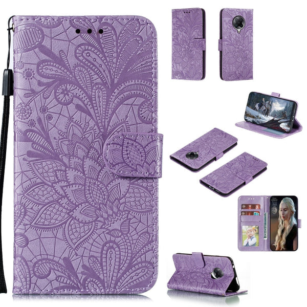 Lace Flower Embossing Pattern Horizontal Flip Leather Case , with Holder & Card Slots & Wallet & Photo Frame & Lanyard, For Huawei Enjoy 10e, For Xiaomi Redmi K30 Pro, For Xiaomi Redmi Note 9 Pro, For Xiaomi Redmi Note 9 Pro Max