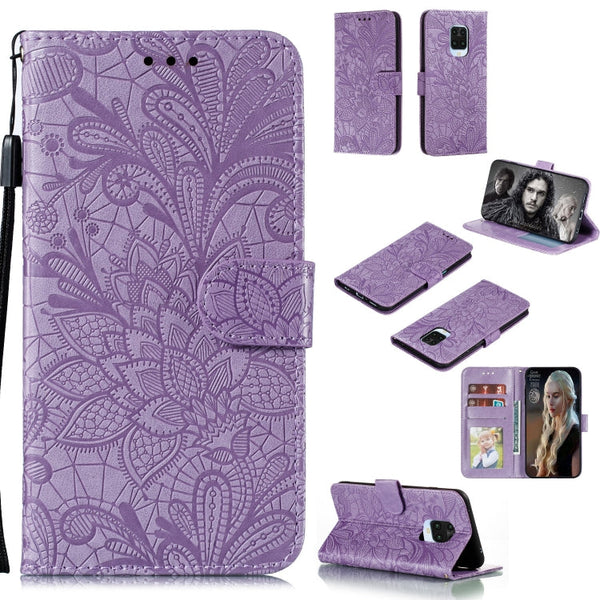 Lace Flower Embossing Pattern Horizontal Flip Leather Case , with Holder & Card Slots & Wallet & Photo Frame & Lanyard, For Huawei Enjoy 10e, For Xiaomi Redmi K30 Pro, For Xiaomi Redmi Note 9 Pro, For Xiaomi Redmi Note 9 Pro Max