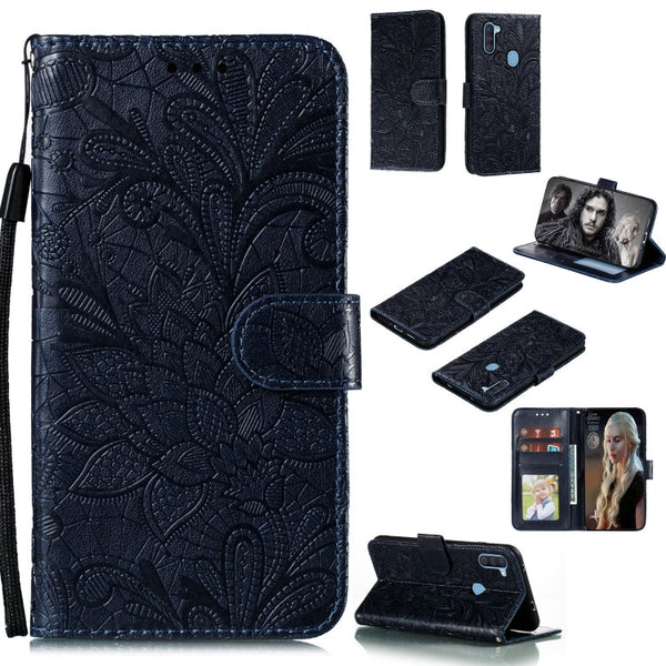 Lace Flower Embossing Pattern Horizontal Flip Leather Case , with Holder & Card Slots & Wallet & Photo Frame & Lanyard, For Galaxy A11, For Galaxy A41, For Galaxy A70e, For Galaxy M31