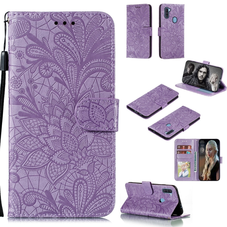 Lace Flower Embossing Pattern Horizontal Flip Leather Case , with Holder & Card Slots & Wallet & Photo Frame & Lanyard, For Galaxy A11, For Galaxy A41, For Galaxy A70e, For Galaxy M31