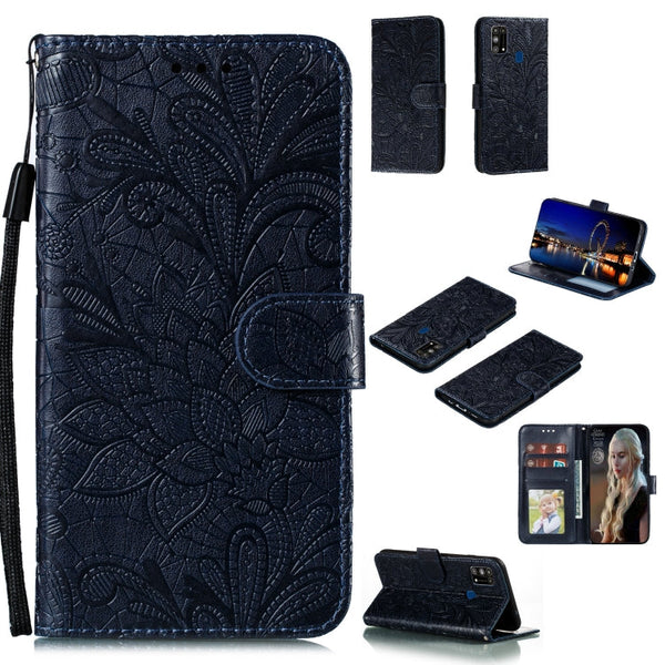 Lace Flower Embossing Pattern Horizontal Flip Leather Case , with Holder & Card Slots & Wallet & Photo Frame & Lanyard, For Galaxy A11, For Galaxy A41, For Galaxy A70e, For Galaxy M31