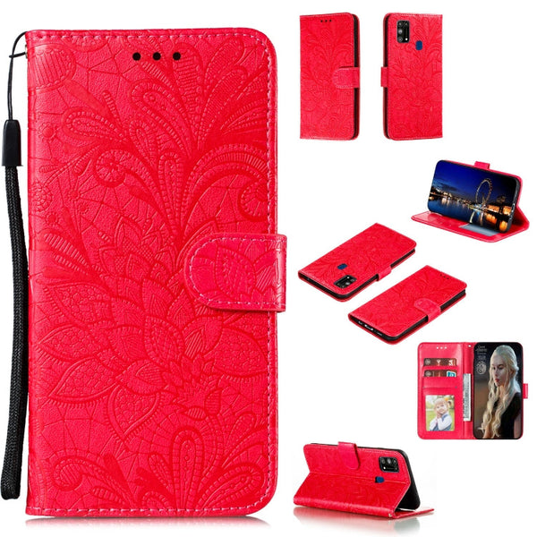 Lace Flower Embossing Pattern Horizontal Flip Leather Case , with Holder & Card Slots & Wallet & Photo Frame & Lanyard, For Galaxy A11, For Galaxy A41, For Galaxy A70e, For Galaxy M31