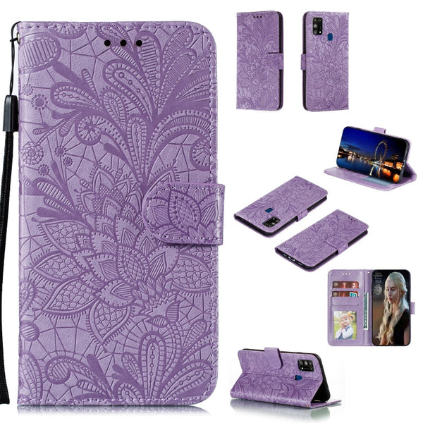 Lace Flower Embossing Pattern Horizontal Flip Leather Case , with Holder & Card Slots & Wallet & Photo Frame & Lanyard, For Galaxy A11, For Galaxy A41, For Galaxy A70e, For Galaxy M31