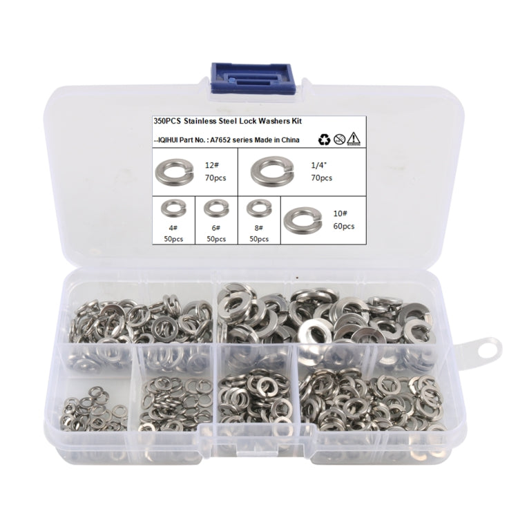 A7652 350 in 1 6 Sizes 304 Stainless Steel Split Lock Spring Washer Kit, A7652