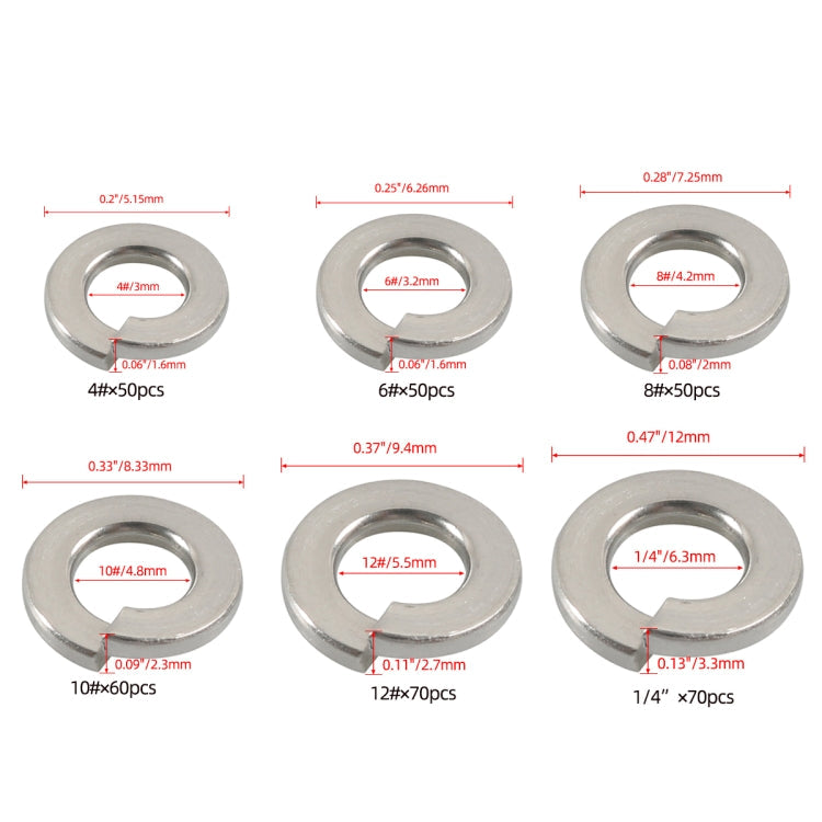 A7652 350 in 1 6 Sizes 304 Stainless Steel Split Lock Spring Washer Kit, A7652
