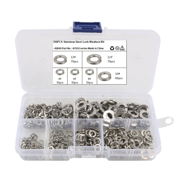 A7652 350 in 1 6 Sizes 304 Stainless Steel Split Lock Spring Washer Kit, A7652