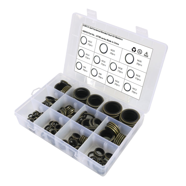 A7789 215 in 1 11 Sizes O-type Seal Oil Washer Assortment Kit, 215 in 1