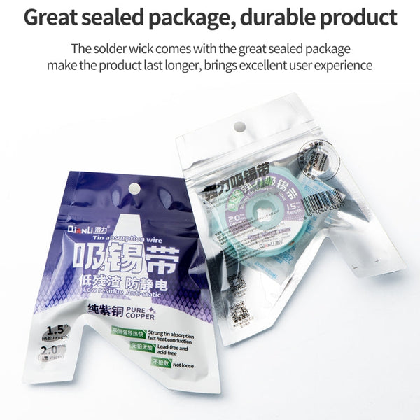 QianLi 1.5M x 2.0mm Low-residue Anti-static Pure Copper Strong Tin Absorption Wire, 1pcs, 5pcs