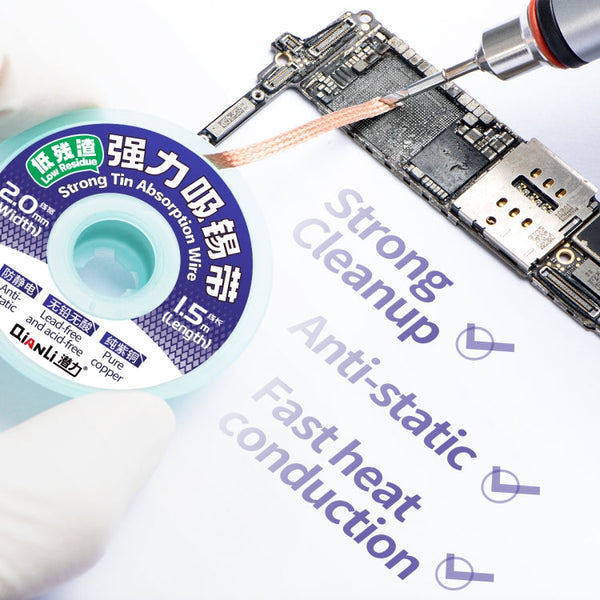 QianLi 1.5M x 2.0mm Low-residue Anti-static Pure Copper Strong Tin Absorption Wire, 1pcs, 5pcs