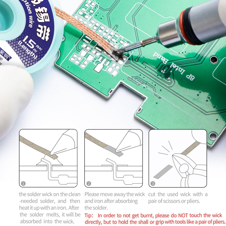 QianLi 1.5M x 2.0mm Low-residue Anti-static Pure Copper Strong Tin Absorption Wire, 1pcs, 5pcs