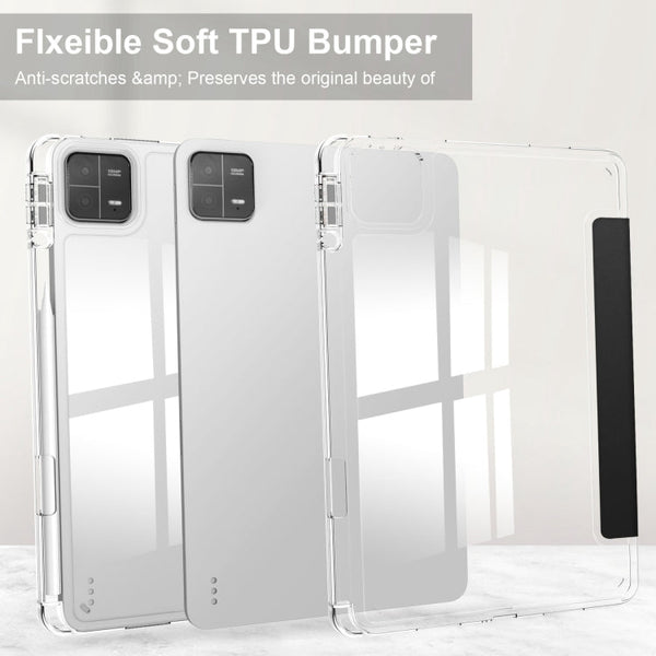 3-fold Clear TPU Smart Leather Tablet Case, For Xiaomi Pad 6 / 6 Pro