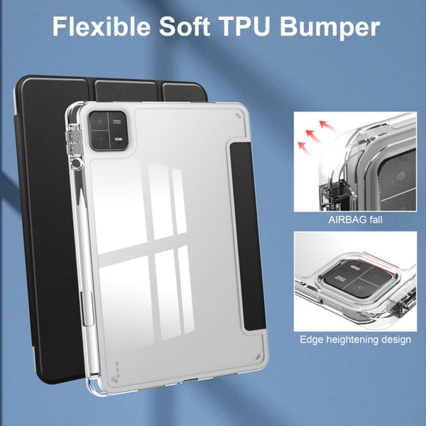3-fold Clear TPU Smart Leather Tablet Case, For Xiaomi Pad 6 / 6 Pro