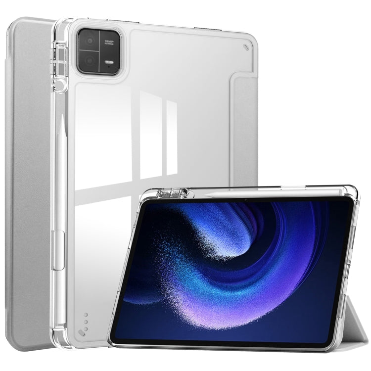 3-fold Clear TPU Smart Leather Tablet Case, For Xiaomi Pad 6 / 6 Pro