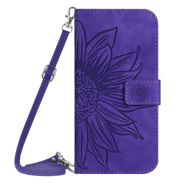 Skin Feel Sun Flower Embossed Flip Leather Phone Case with Lanyard