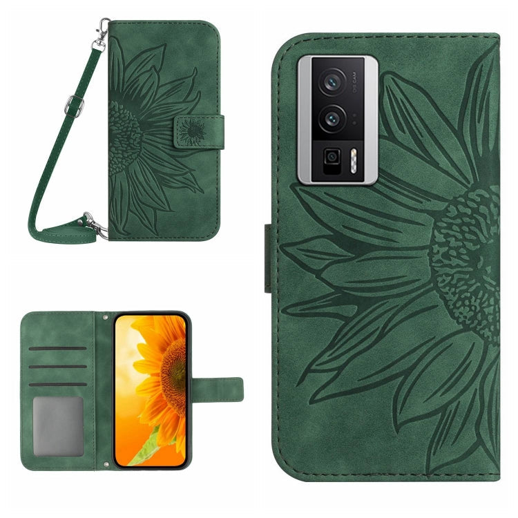 Skin Feel Sun Flower Embossed Flip Leather Phone Case with Lanyard