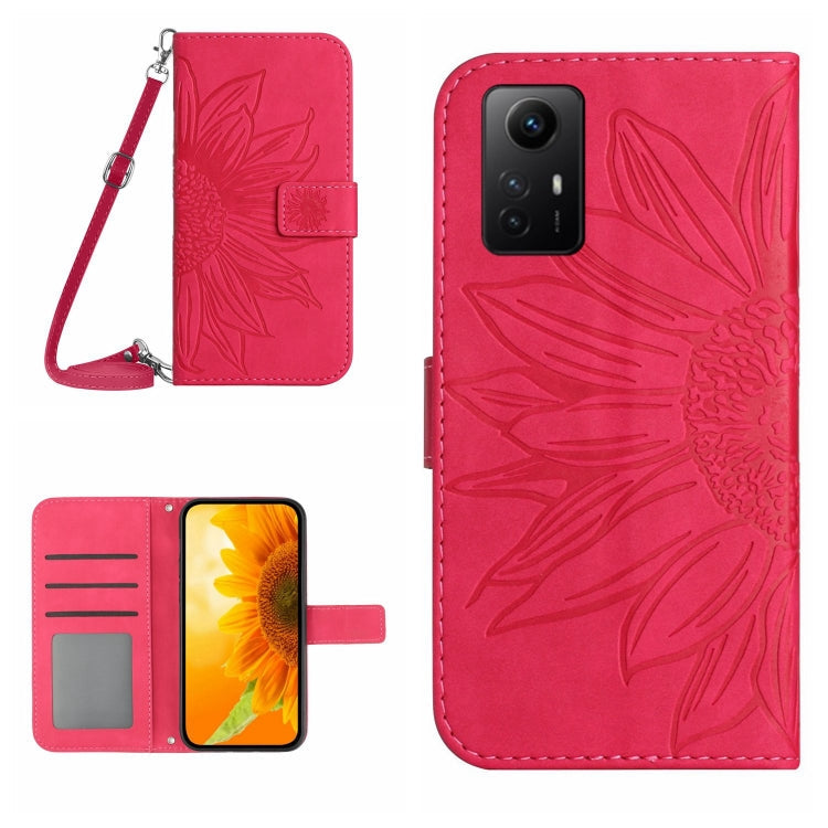 Skin Feel Sun Flower Embossed Flip Leather Phone Case with Lanyard
