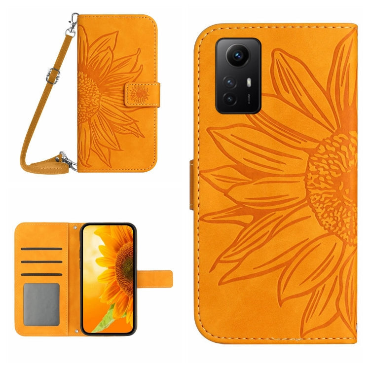 Skin Feel Sun Flower Embossed Flip Leather Phone Case with Lanyard
