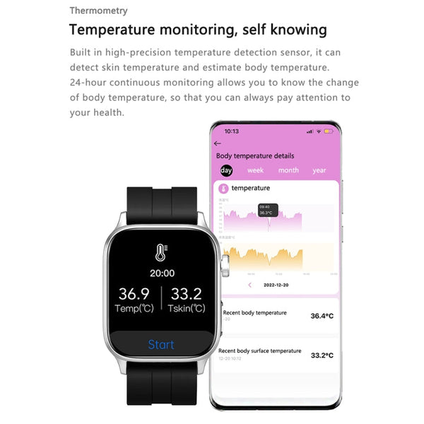 GT22 1.85 inch TFT Screen Silicone Band Health Smart Watch, Support Bluetooth Call / Plateau Blood Oxygen / Body Temperature / Arrhythmia / TI Heart Rate Monitoring