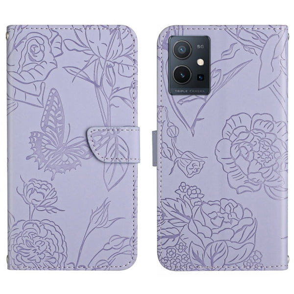 HT03 Skin Feel Butterfly Embossed Flip Leather Phone Case