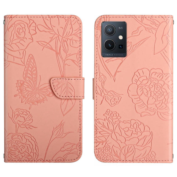 HT03 Skin Feel Butterfly Embossed Flip Leather Phone Case