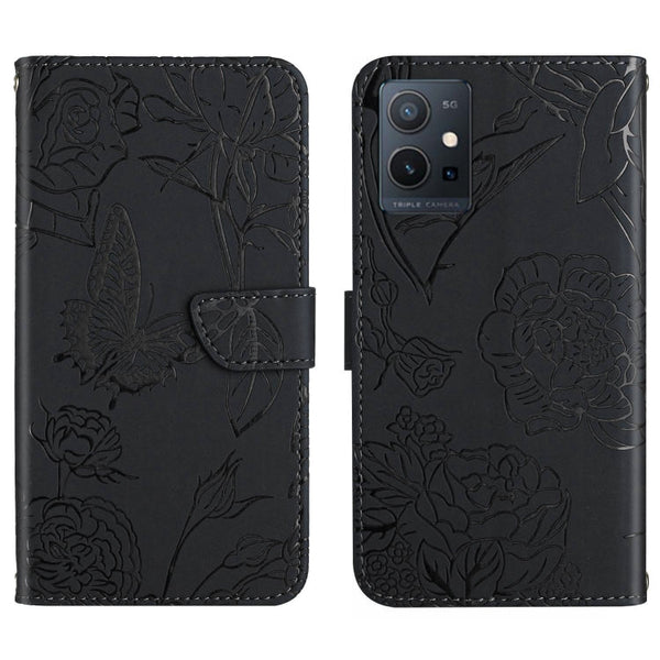 HT03 Skin Feel Butterfly Embossed Flip Leather Phone Case