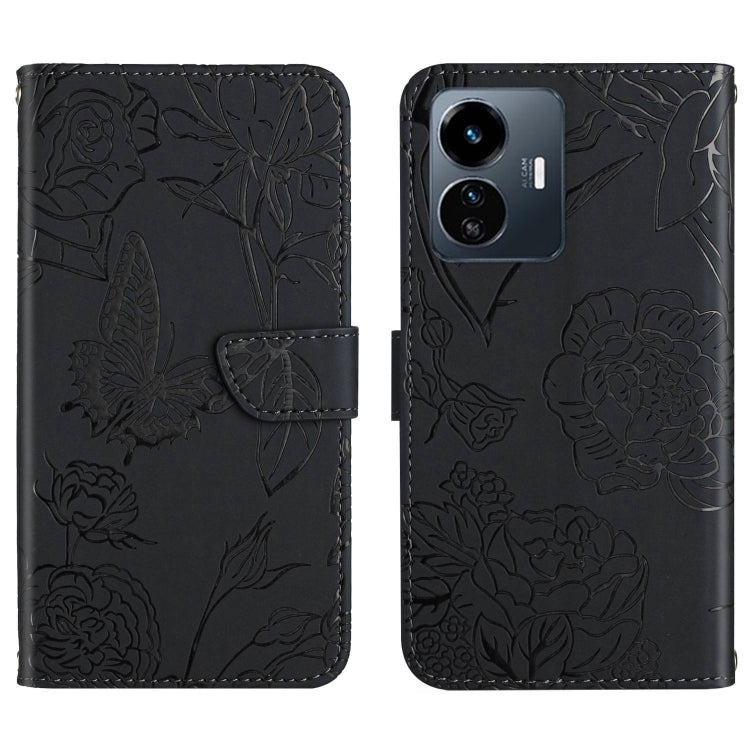HT03 Skin Feel Butterfly Embossed Flip Leather Phone Case