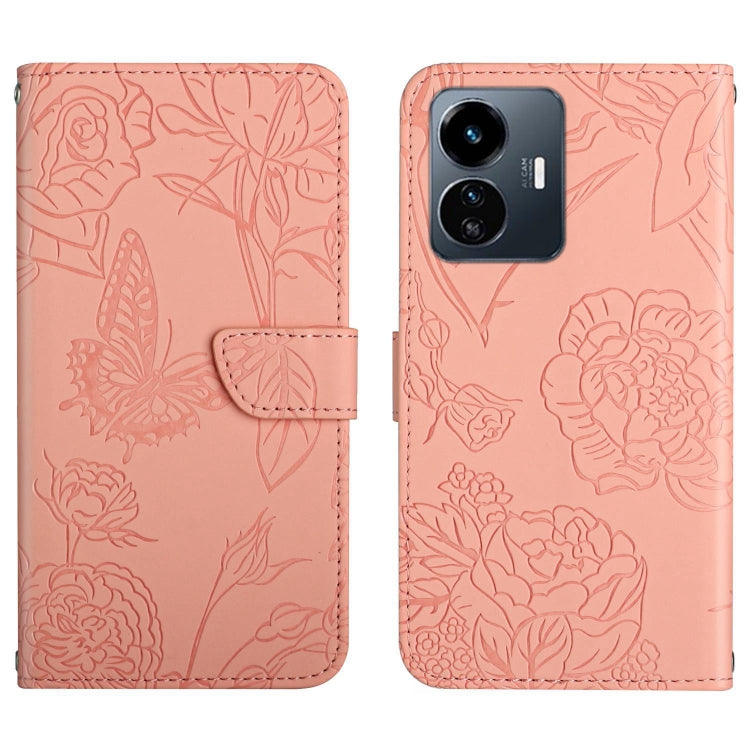 HT03 Skin Feel Butterfly Embossed Flip Leather Phone Case
