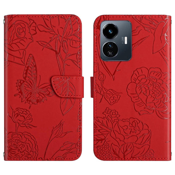 HT03 Skin Feel Butterfly Embossed Flip Leather Phone Case