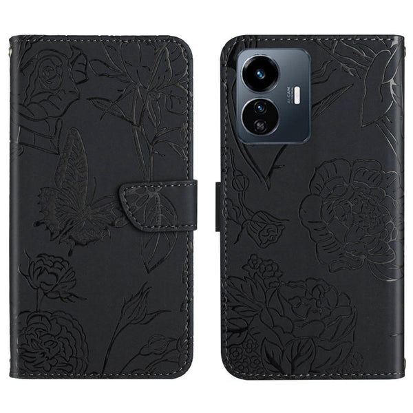 HT03 Skin Feel Butterfly Embossed Flip Leather Phone Case