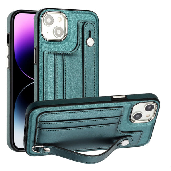 Shockproof Leather Phone Case with Wrist Strap, For iPhone 15 Pro Max, For iPhone 14, For iPhone 14 Plus, For iPhone 15 Pro